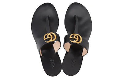(Women) Gucci Thong Sandal With Double G 'Black Leather'