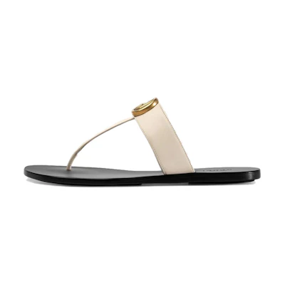 (W) Gucci Thong Sandal With Double G 'White Leather'