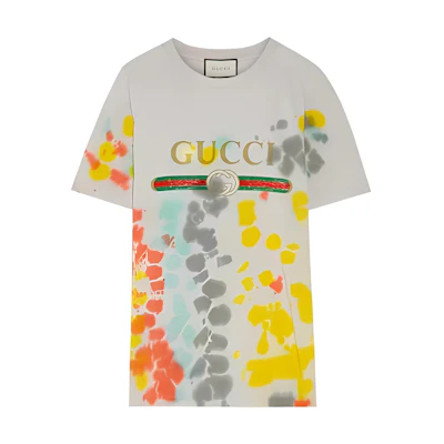 (Women) Gucci Tie-Dye Logo Print Crewneck SS22 T-Shirt - Grey 469307-X9B89-6321