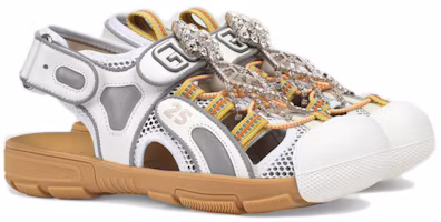 Order GUCCI 古馳 魔術貼 水晶皮革網紗涼鞋 女款 銀白