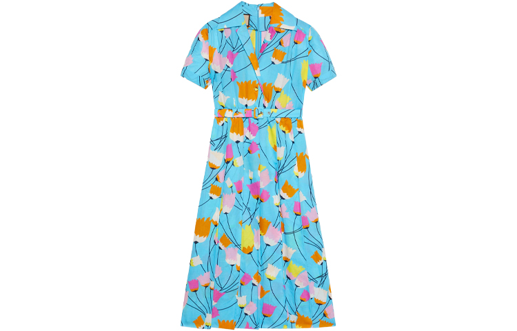 (Women) Gucci Tulip Print Midi T-Shirt Dress Women Blue 657935-ZAGVN-4337