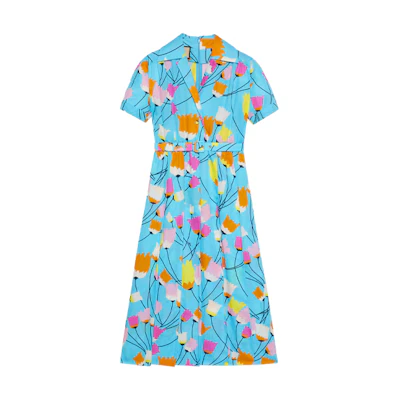 (Women) Gucci Tulip Print Midi T-Shirt Dress Women Blue 657935-ZAGVN-4337
