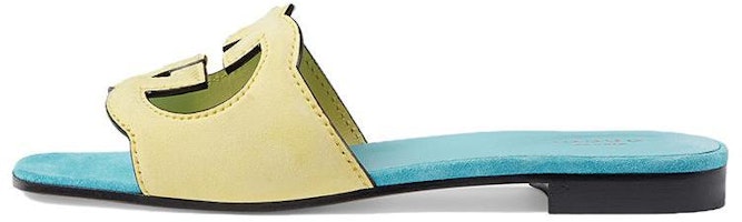 (Women) Gucci Velvet 'Cutout Fashion Slides Blue Yellow' 694451-C2000-7412 (Women) Gucci Velvet 'Cutout Fashion Slides Blue Yellow' 694451-C2000-7412