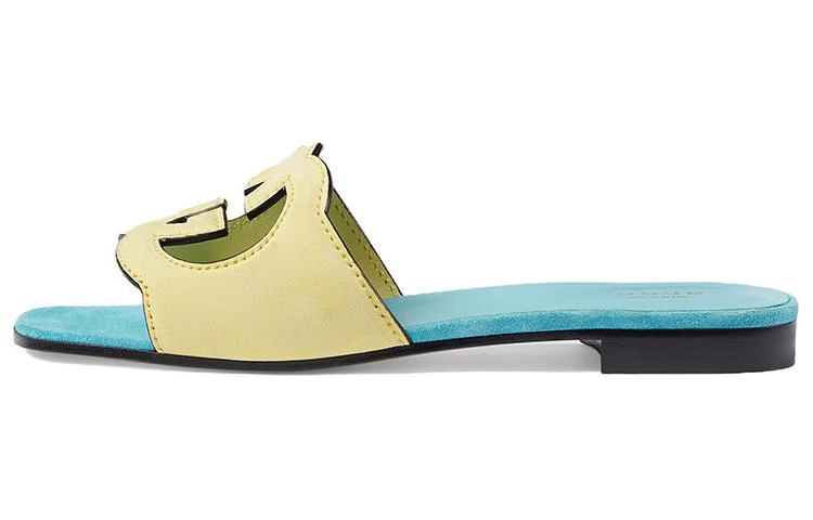 (Women) Gucci Velvet 'Cutout Fashion Slides Blue Yellow' 694451-C2000-7412