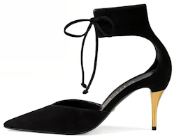 (Women) Gucci Velvet High Heels 'Black Fashion Lace-Up' 716686-CGX10-1000 (Women) Gucci Velvet High Heels 'Black Fashion Lace-Up' 716686-CGX10-1000