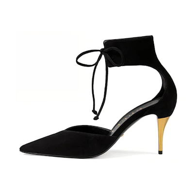 (W) Gucci Velvet High Heels 'Black Fashion Lace-Up'
