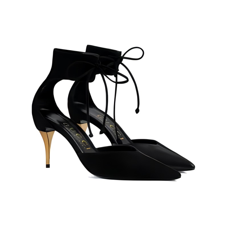 Lookbook (W) Gucci Heels Beludru Hitam Fashion Tali Punggung 716686-CGX10-1000
