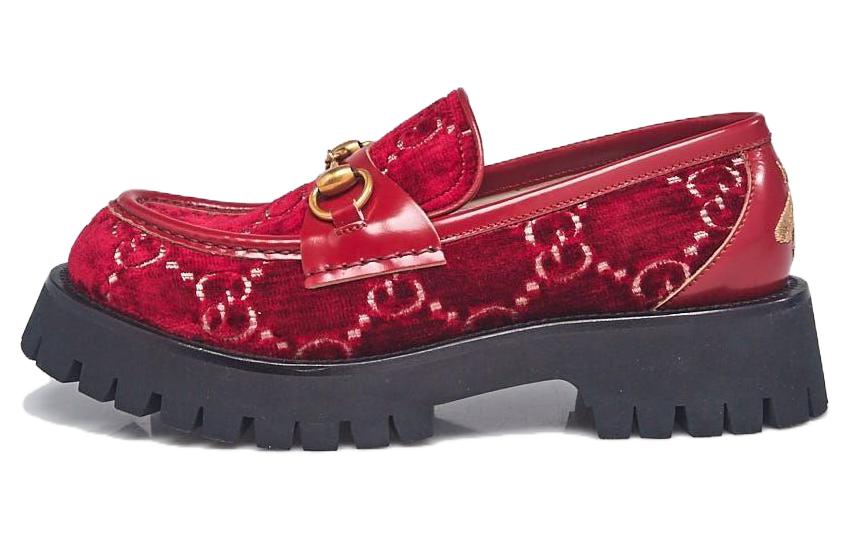 (W) Gucci Velvet Loafers 'Red'