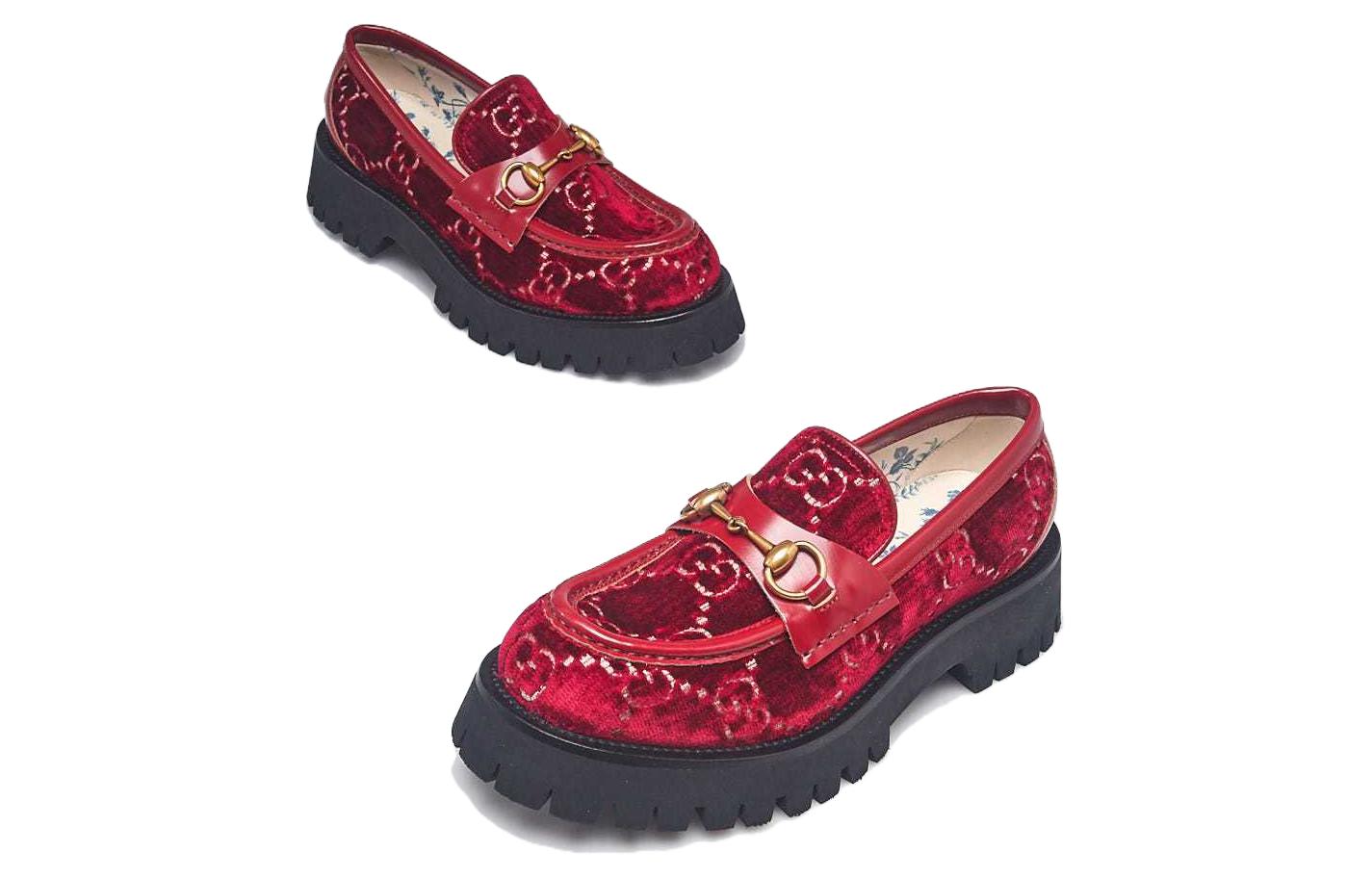 (W) Gucci Velvet Loafers 'Red' 圖 3