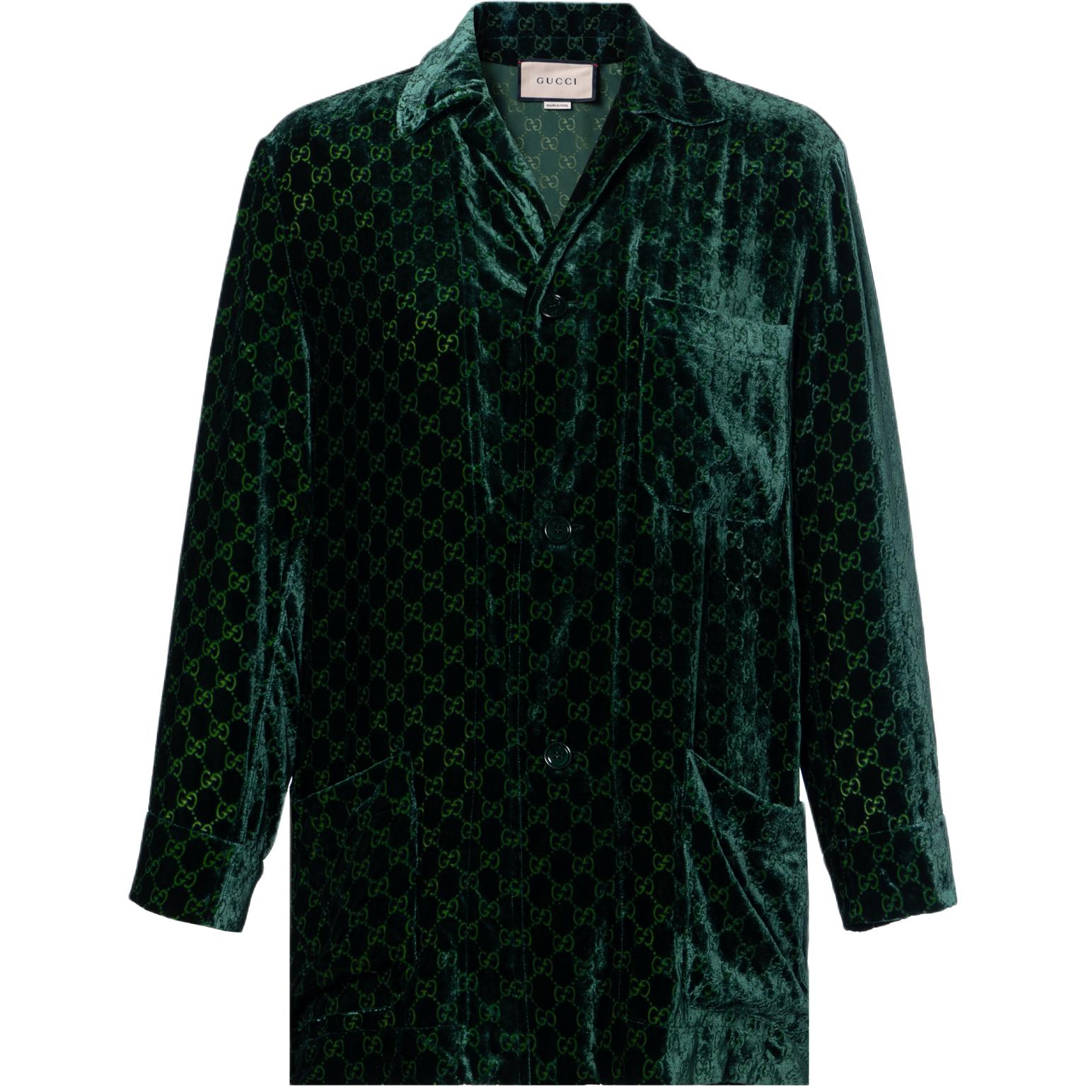 (Women) Gucci Velvet Long Sleeve Green Collared Sun Protection Shirt 675827-ZAHGE-3303