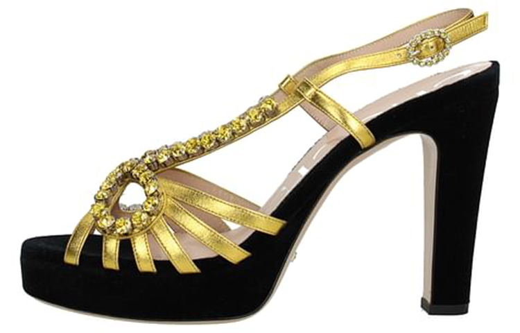 (W) Gucci Velvet Rhinestone Slide 'Gold Black'