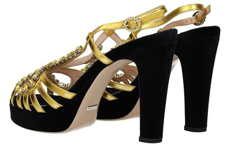 (W) Gucci Velvet Rhinestone Slide 'Gold Black' 圖 3