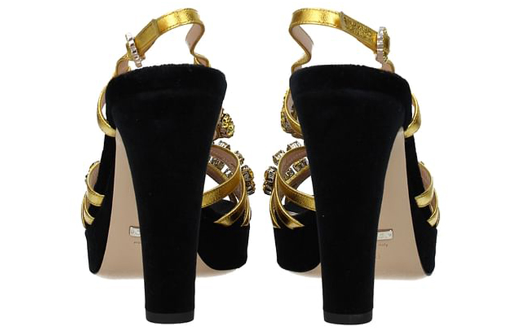 (W) Gucci Velvet Rhinestone Slide 'Gold Black' 圖 5