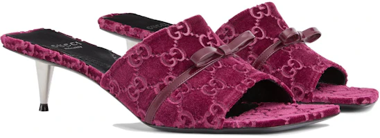 Lookbook (W) Gucci Zapatillas Mule de Terciopelo Punta Redonda 'Borgoña' 764182-FACNH-6112