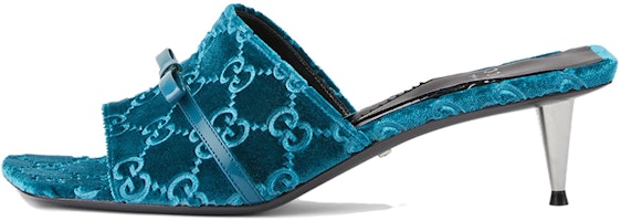 (Women) Gucci Velvet Round Toe Thin Heel Slide 'Blue' 764182-FACNH-4647 (Women) Gucci Velvet Round Toe Thin Heel Slide 'Blue' 764182-FACNH-4647