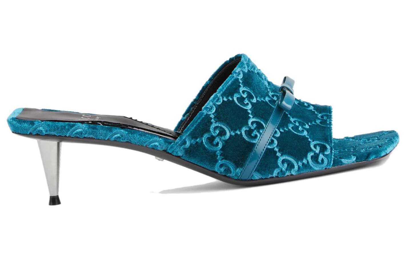 Order (W) Gucci Samt Runde Zehenspitze Dünner Absatz Sandale ''Blau'' 764182-FACNH-4647