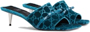 Lookbook (W) Gucci Veludo Hujung Bulat Tumit Nipis Slide 'Biru' 764182-FACNH-4647