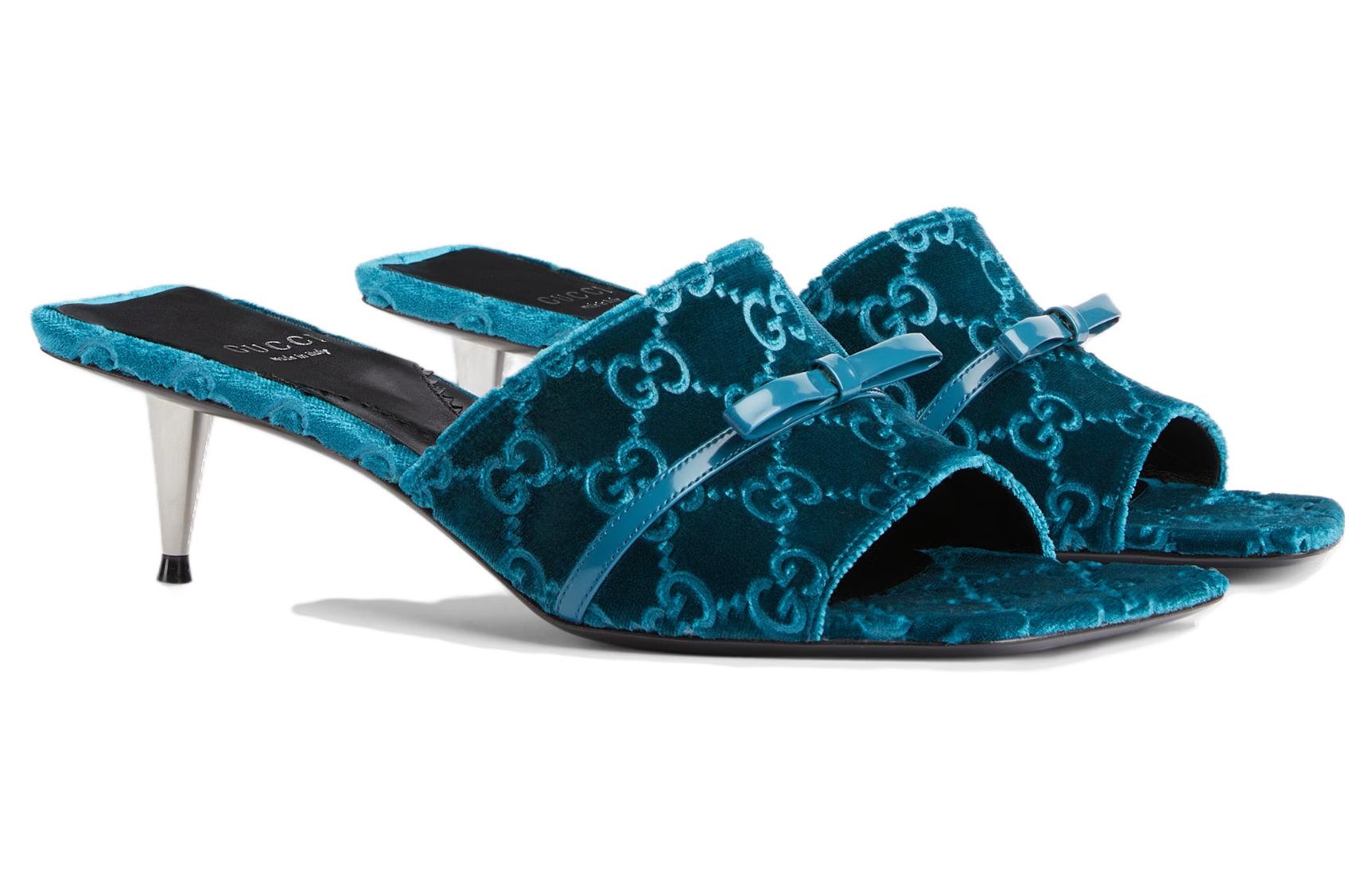 Lookbook (W) Gucci Samt Runde Zehenspitze Dünner Absatz Sandale ''Blau'' 764182-FACNH-4647