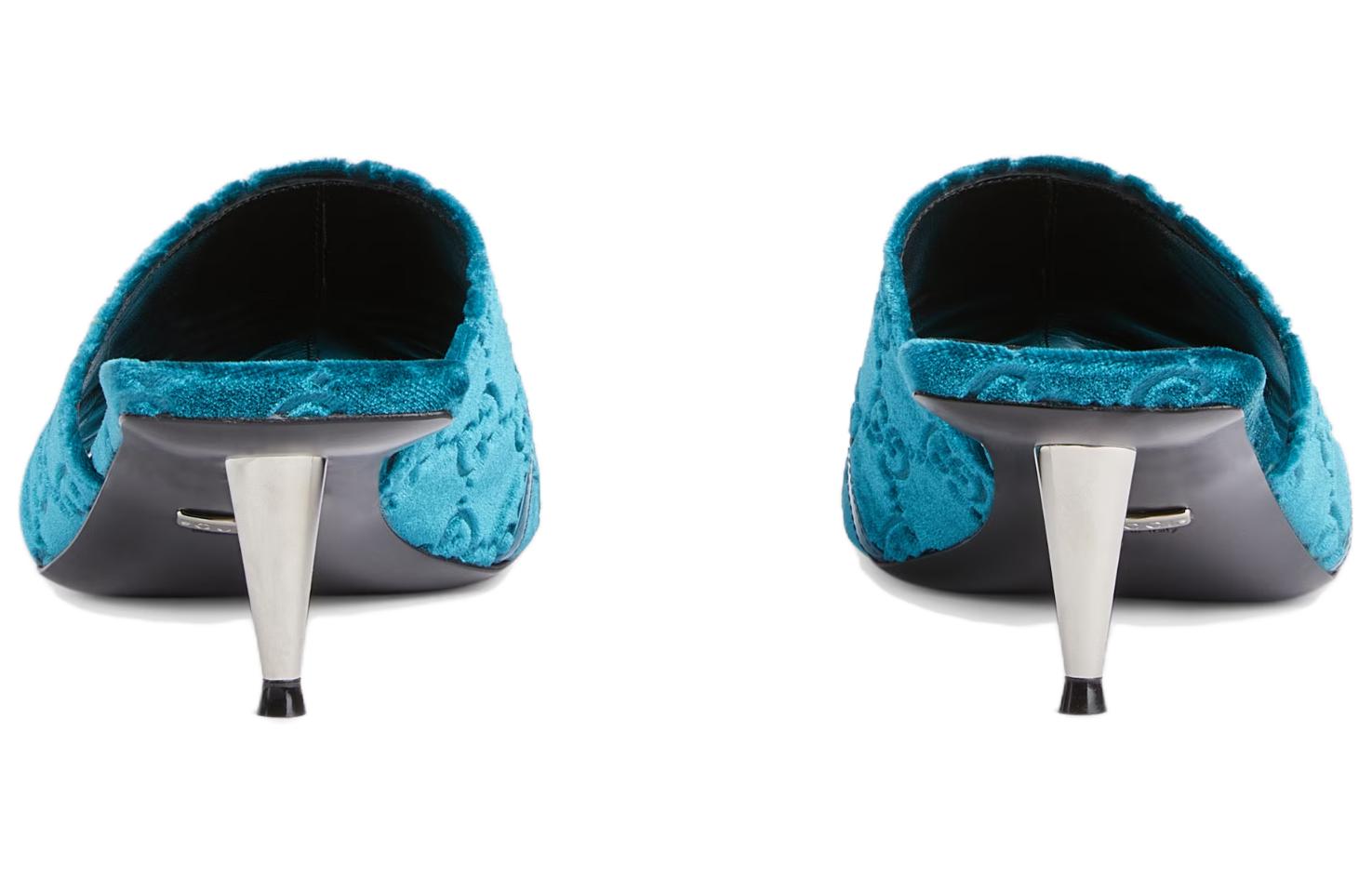 Shop (W) Gucci Samt Runde Zehenspitze Dünner Absatz Sandale ''Blau'' 764182-FACNH-4647