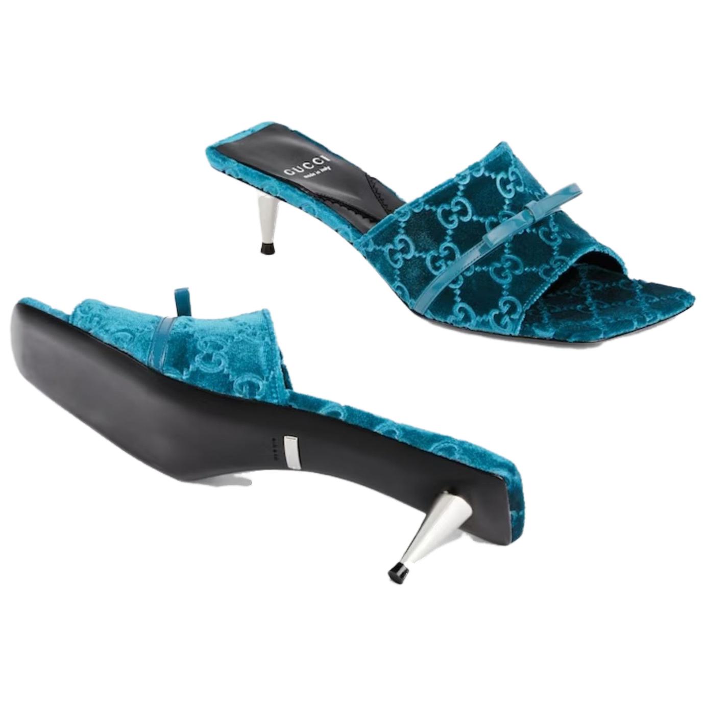 Purchase (W) Gucci Samt Runde Zehenspitze Dünner Absatz Sandale ''Blau'' 764182-FACNH-4647