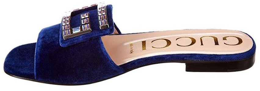 GUCCI古馳 絨面 平底 時尚涼鞋 女款 藍色 Buy GUCCI古馳 絨面 平底 時尚涼鞋 女款 藍色