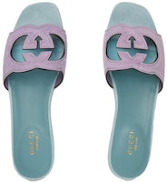 GUCCI古馳 絨面 露趾包腳 一字拖鞋 1cm 女款 紫藍色 Lookbook GUCCI古馳 絨面 露趾包腳 一字拖鞋 1cm 女款 紫藍色