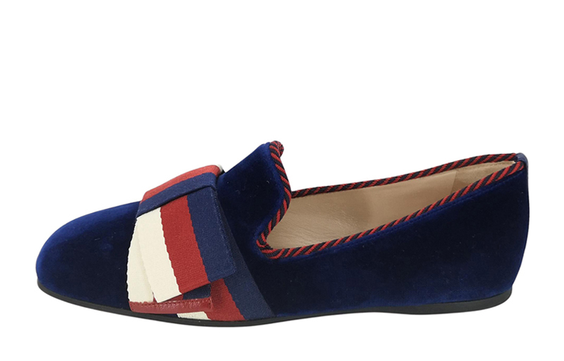 (Women) Gucci Velvet Sylvie Bow Ballerinas 'Navy' 496594-9FR10-4566