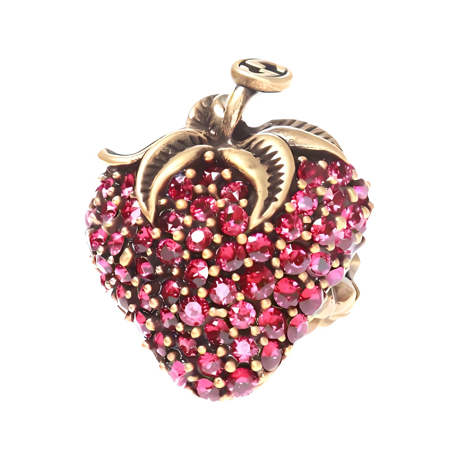 (Women) GUCCI Vintage Gold Crystal Strawberry Metal Ring for Women - Red 580297-J1D50-8580