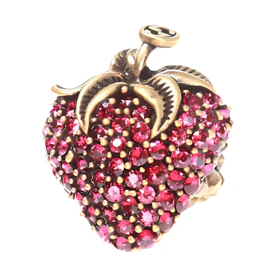 (Women) GUCCI Vintage Gold Crystal Strawberry Metal Ring for Women - Red 580297-J1D50-8580