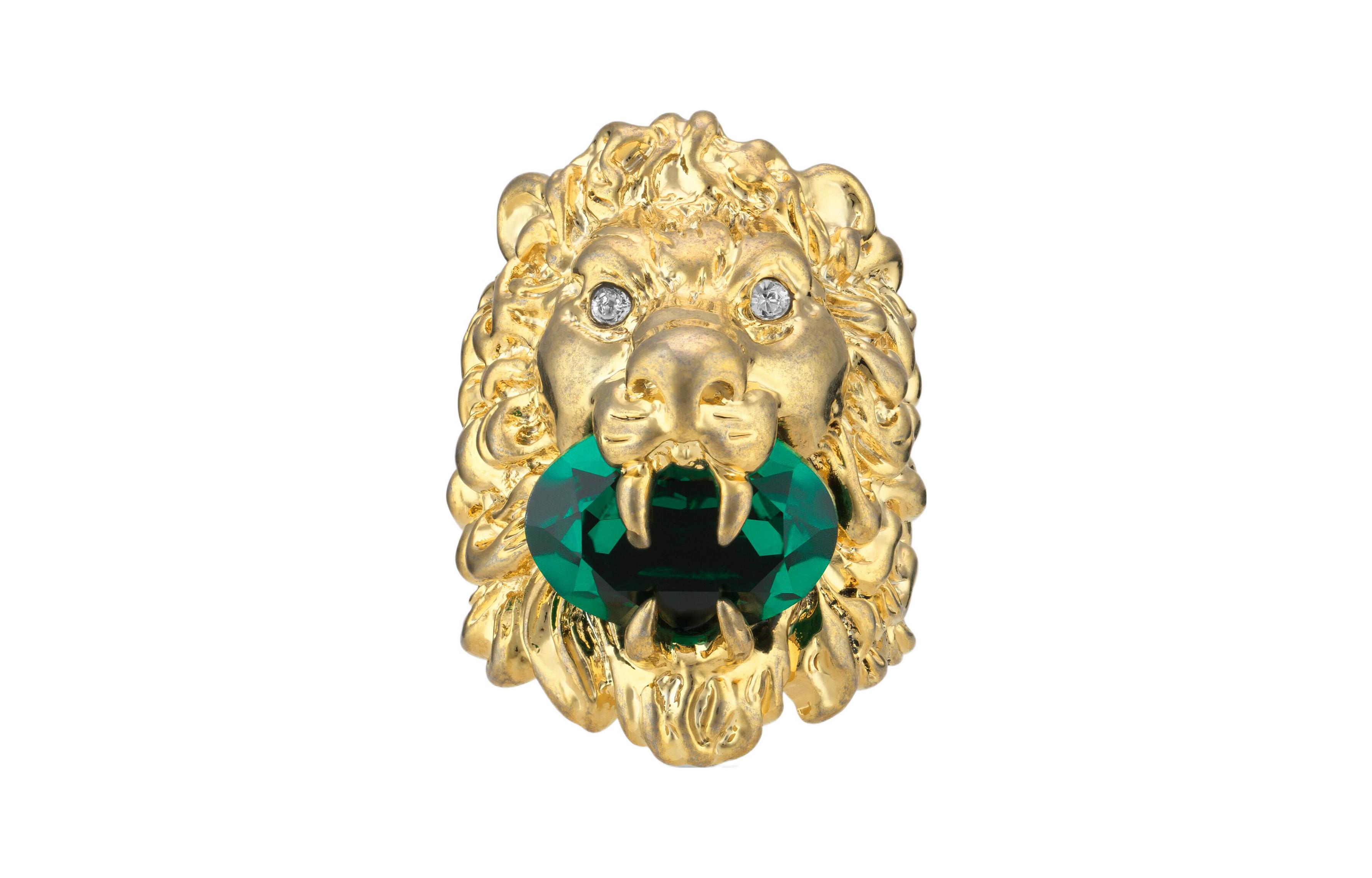 (Women) GUCCI Vintage Metal Crystal Lion Head Ring for Women. 675305-I6658-8520