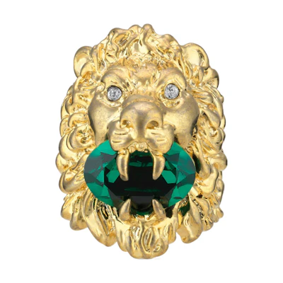 (Women) GUCCI Vintage Metal Crystal Lion Head Ring for Women. 675305-I6658-8520