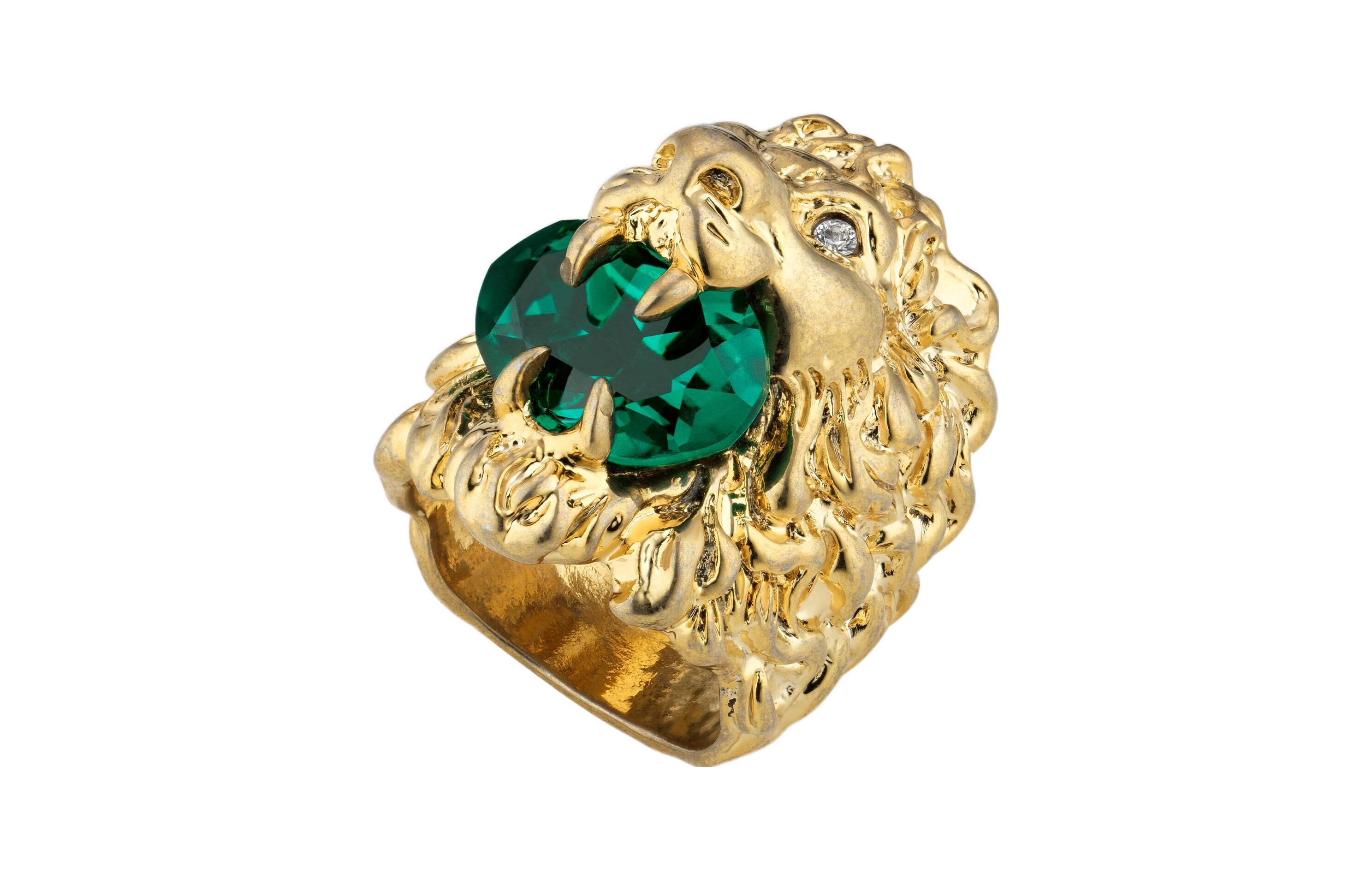 Shop (W) 구찌 빈티지 메탈 여성용 크리스탈 라이언 헤드 반지. 675305-I6658-8520