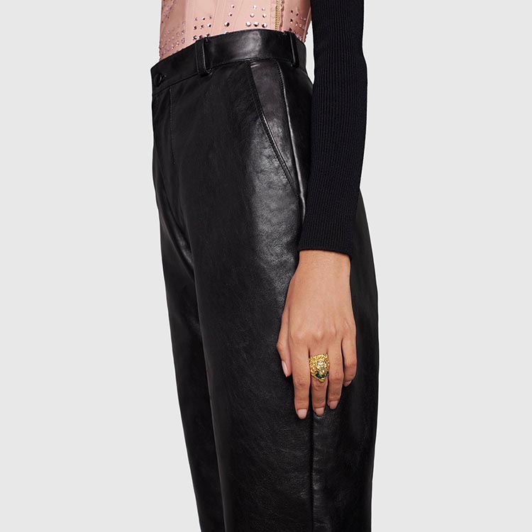 Details for (W) 구찌 빈티지 메탈 여성용 크리스탈 라이언 헤드 반지. 675305-I6658-8520