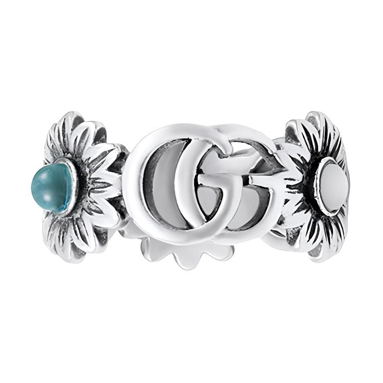 (Women) GUCCI Vintage Silver Double G Daisy Gemstone Ring for Women 527394-J8474-8517