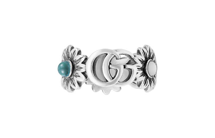 Order (W) Anillo GUCCI Vintage Plata Doble G con Margaritas y Piedras Preciosas para Mujer 527394-J8474-8517