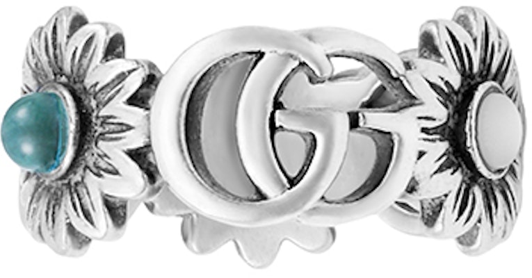 (W) Anillo GUCCI Vintage Plata Doble G con Margaritas y Piedras Preciosas para Mujer 527394-J8474-8517 Order (W) Anillo GUCCI Vintage Plata Doble G con Margaritas y Piedras Preciosas para Mujer 527394-J8474-8517