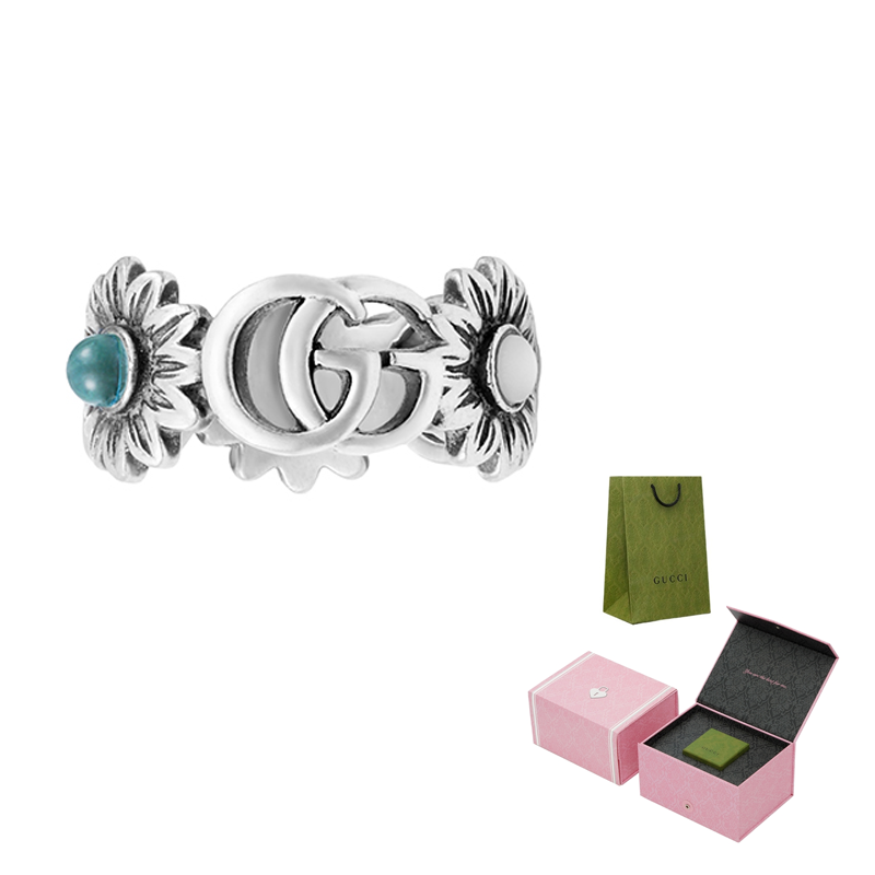 Purchase (W) Anillo GUCCI Vintage Plata Doble G con Margaritas y Piedras Preciosas para Mujer 527394-J8474-8517