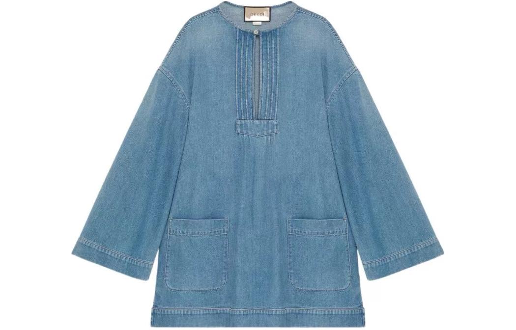 (Women) Gucci Washed Blue Denim Crew Neck Long Sleeve Dress 756652-XDCNL-4452