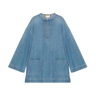 (Women) Gucci Washed Blue Denim Crew Neck Long Sleeve Dress 756652-XDCNL-4452
