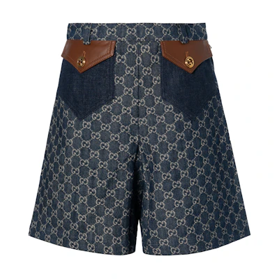 (Women) Gucci Washed Logo Printed Denim Shorts - Dark Blue 652661-XDBLL-4266