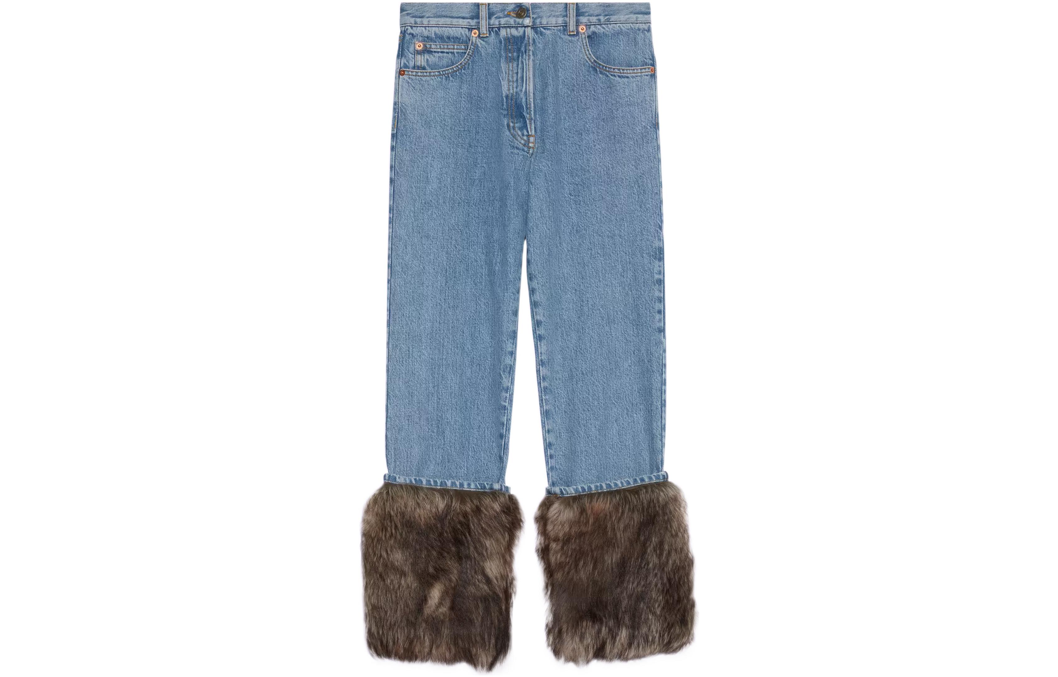 (Women) Gucci Washed Wool Cuffed Straight Jeans Blue SS23 714243-XDB59-4447