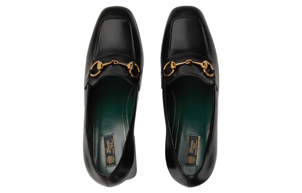 Shop GUCCI古馳 皮革 圓頭套腳 粗跟 高筒鞋 3.5cm 女款 黑色