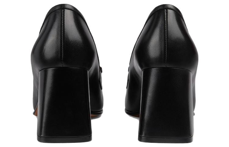 Purchase GUCCI古馳 皮革 圓頭套腳 粗跟 高筒鞋 3.5cm 女款 黑色