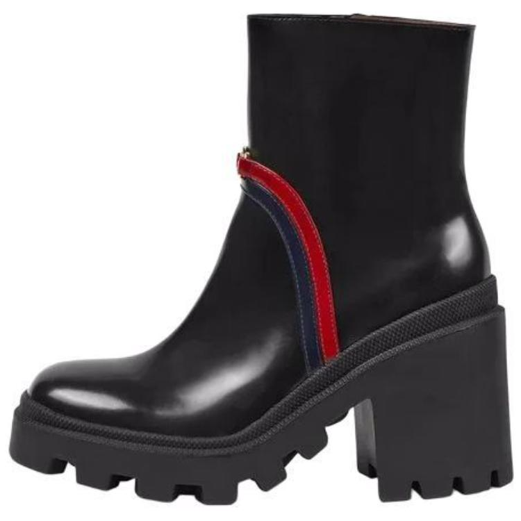 (Women) Gucci Web Stripe Leather Zip Boot 'Black' 659693-DKSK0-1095