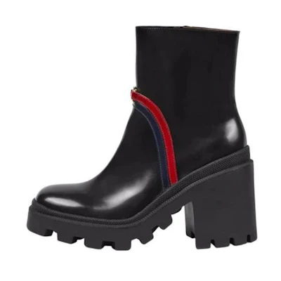 (W) Gucci Web Stripe Leather Zip Boot 'Black'