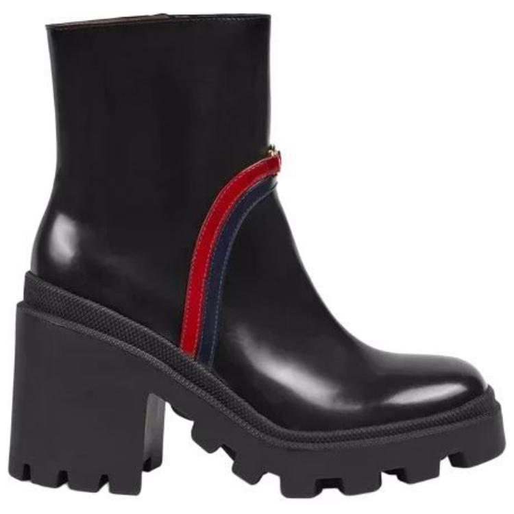 (W) Gucci Web Stripe Leather Zip Boot 'Black' 圖 2