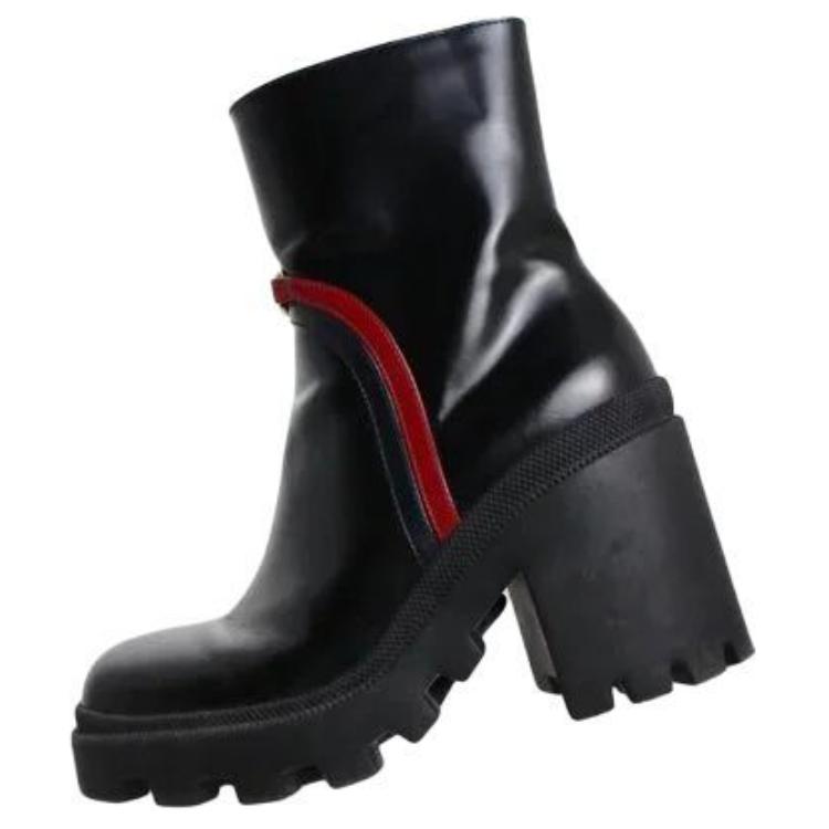 (W) Gucci Web Stripe Leather Zip Boot 'Black' 圖 3