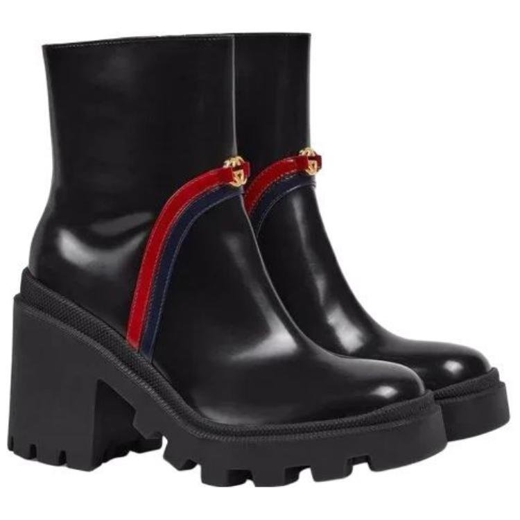 (W) Gucci Web Stripe Leather Zip Boot 'Black' 圖 4