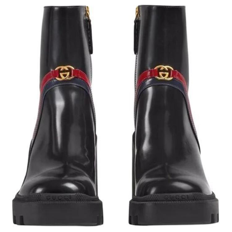 (W) Gucci Web Stripe Leather Zip Boot 'Black' 圖 5