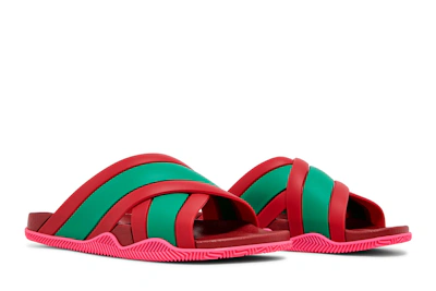 (Women) Gucci Web Stripe Slide Sandal 'Coral'